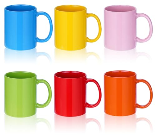 SZNIUSHAO Multi-Coloured Ceramic Mugs Set of 6-11.2 oz / 330ml -Coffee Mugs-Cappuccino-Tea Cups- Hot Chocolate Cups- (Red, Blue, Yellow, Green, Pink, Orange)