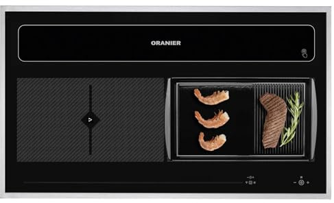 Oranier Kochfeld 90 cm Induktion KFL 2094 Kochfeldabzug - Flächen-Induktionskochfeld Abluft-Umluft Grillplatte halb-gerillt & Edelstahl Kochfeldrahmen