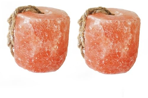 kathson Himalayan Salt Lick Salt Block on Rope for Horse Animals Mineral Salt Licks Natural Pink Licking Salt for Horses Deer Cattle Sheep and Other Livestock (2 Pcs,4.8-6.6 lbs)