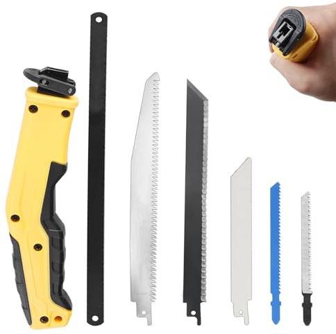 WIYETY Sega a mano con 6 lame: sega a mano multifunzionale, manico con 6 lame per sega a sciabola, per legno, metallo, pannelli da parete, compensato, plastica e plastica