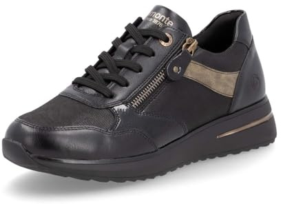 Remonte Zapatillas de mujer negras con barniz y bronce y plantilla intercambiable. Negro/Marrón, negro y marrón, 38 EU