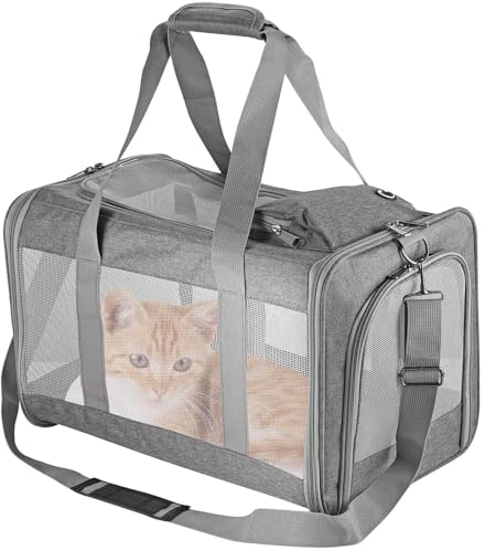 Maxetodo Katzentransportbox Faltbare Transportbox Katze Belüftung An Allen Seiten Flugzeug-genehmigt Reisefreundliche Katzentransporttasche Mit Abnehmbare Stützplatte Für Kleiner Hund Grau（44x31x31cm