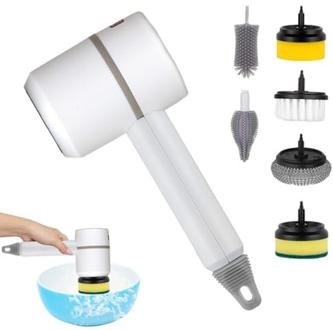 Monozoz Brosse de nettoyage électrique, brosse motorisée domestique, brosse à chaussures automatique, brosse rechargeable avec 6 têtes de brosse remplaçables pour évier de cuisine