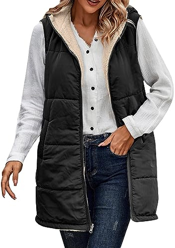 Black of Friday 2024 Womens Black Gilet With Hood Ladies Gillets/Waistcoats Cropped Body Warmer For Women Winter Jackets Women Uk Ladies Black Coats Size 18 Ladies Plus Size Hoodies Deal of The Day