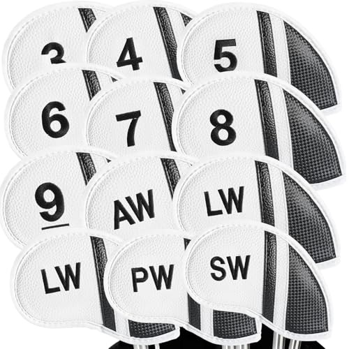 Golf Club Covers Irons Leather Value 12 Pcs, Golf Headcovers with Number Print for Iron Clubs Covers Protected Golfer Accessory Portable (Beige)