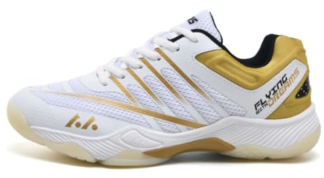 Xuanke Handballschuhe Herren Atmungsaktiv rutschfest Turnschuhe Damen Squashschuhe Leichte Wettkampf Trainingsschuhe (Weiß Gold,39)