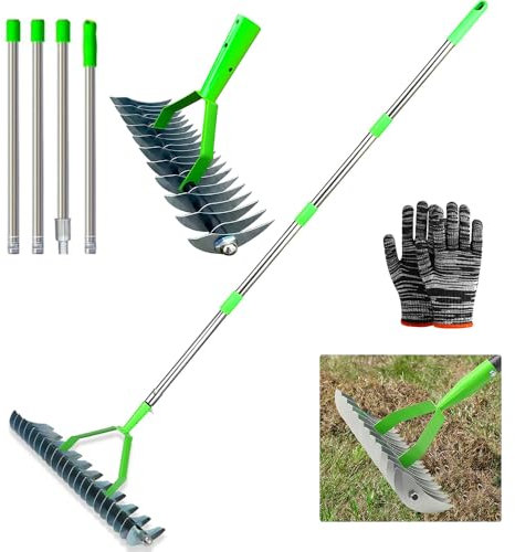 Rastrello Arieggiatore,Rastrello Sarchiatore Con Manico 170cm,Arieggiatore Manuale a Denti,Rastrello Sarchiatore Aeratore Doppio,Rastrello Muschio