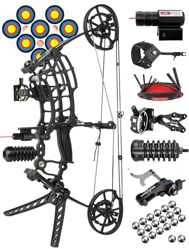 ZSHJGJR Archery Hunting Compound Bow Set Adult - 22 Compact Axle-to-Axle, 40-65 lbs Adjustable Draw Weight - Dual-Use Archery Kit for Arrows & Steel Balls - Adult Hunters & Outdoor Survival (Set 1)