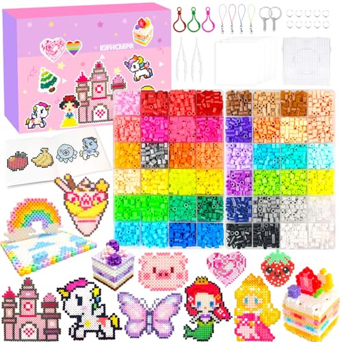 Cuentas Para Planchar, 5MM Abalorios Cuentas Fusibles de 48 Colores Set con Caja de Almacenamiento, Guía del Usuario,Diseño DIY de Joyas, Creativas y Manualidade, Para Niños Cumpleaños Navidad （5MM)
