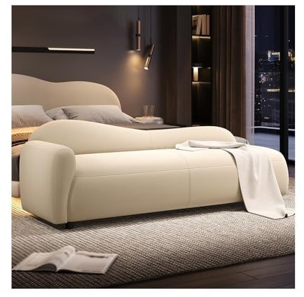 FUHAI-666 Bettbank Schlafzimmer Nachttisch Hocker Sofa Chaiselongue Kleine Wohnung Bank Creme Stil Einfache Sofa Bank Polsterbank(Off-White,Klein)