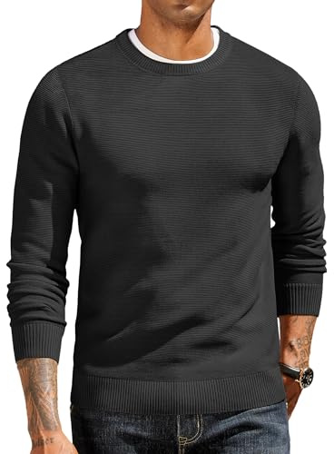 COOFANDY Jersey Hombre Cuello Redondo - Suéter Clásico de Punto Manga Larga para Oficina y Casual