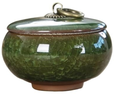 Beurrier Mini boîte à thé créative en céramique craquelée, pot de rangement portable avec couvercle, boîte de rangement for cosmétiques et bijoux, cadeau, décoration d'intérieur Récipient à beurre(Gre
