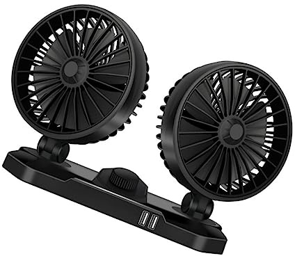 NUOBESTY Ventilador Eléctrico de Doble Cabezal para Coche Portátil para Uso Coche Camión o Camper Ventilador de Refrigeración Automático y Automático
