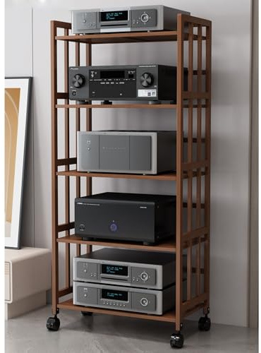 Mobiles DVD-Regal mit Rädern, Gaming- und AV-Media-Ständer, Eck-TV-Ständer, Audio-Vitrine für DVD-Player, Kabelboxen, Spielkonsolen und TV-Zubehör (60 x 38 x 158 cm)
