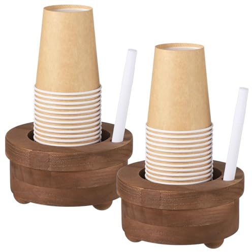 2 portabicchieri in legno con fessura per pennarelli, organizer per tazze, supporto per riduzione dei rifiuti per tazze usa e getta, legno rustico per cucina, bagno, riunioni, dimensioni 13 x 7,1 cm