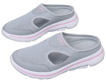 Damskor - fritidsskor halvöppna sneakers trendiga skor plattform sneaker sula gummi sko snörlös sko ihålig mesh övre skor ventilerande sko, pink, 36 EU