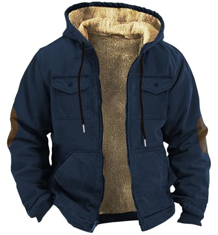 Generisch Herren-Winterjacke, Übergröße, Vintage, dicke Fleece-gefütterte Jacke, Sherpa-Futter, warm, Thermo-Kapuze, lässig, warm, Baumwolle, Puffy, Militärmantel