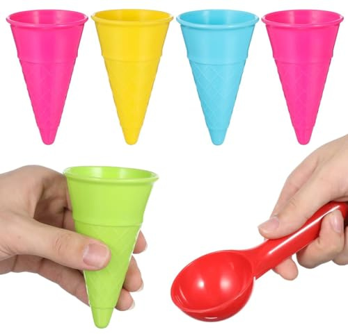 Veemoon Lot de 6 Set de Jouets de Plage en Plastique pour Garçon et Filles Cornets à Glace Colorés Pelle à Glace Ensemble Été Plage et Jeux de Plein Air Couleur Couleur Aléatoire
