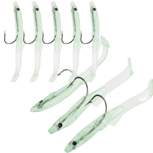 DOITOOL Lot de 8 Leurres Lumineux en Silicone Souple 8 Cm, Appâts Artificiels Réutilisables et Coulants pour Pêche en Eau Douce et Salée, Leurres Pratiques pour Attirer Truite et Poissons
