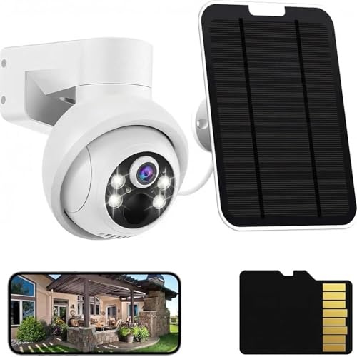 LeadsaiL Solar Security Cameras Outdoor, 4MP PTZ Solar Panel for Security Cameras, Battery Powered Wireless Cameras for Home with 128GB Card, PIR Motion Detection, Color Night Vision, Work with Alexa