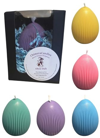 Osterkerze, Osterei Kerze, geriffelte Eierkerze aus Rapswachs, handgemachte Osterdeko, Frühlingskerze, Dekokerze Perlglanz, Ostereier Deko Set, Geschenkidee Ostern, Kerzenset, Geschenkset