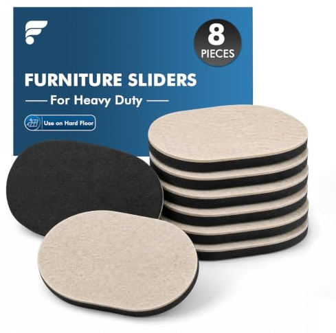 shinfly Furniture Sliders for Wooden Floors, 8 Pack XL Oval 5.7 x 9.45 Inch | Furniture Sliders for Heavy Items, Reusable Felt Heavy Duty Furniture Gliders for Hard Floors - Sofa, Bed and Appliance