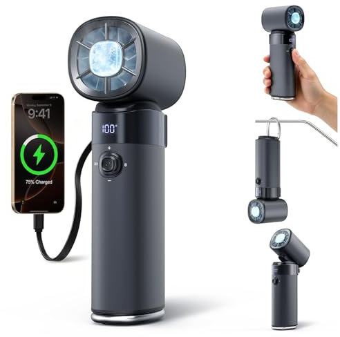 yAyusi Ventilador Portátil Recargable de Mano,Ventilador Multifuncional Potente de 10000mAh con Función de Enfriamiento Por Hielo,Ventilador Turbo,Niveles Ajustables de 0 a 100 para Viajes/Oficina