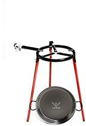 Eco set Paella sartén de 38 cm, conjunto de 3 cuadrado patas de apoyo + 38 cm paellera de acero pulido + 300 mm quemador de gas por Vaello Campos