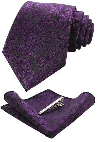 JEMYGINS Graziös Paisley Elegant Herren Krawatte und Einstecktuch mit krawattenklammer Sets