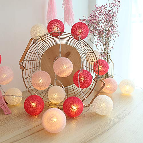 KWODE Ghirlanda luminosa a LED in cotone, con attacco USB, multicolore, 3,5 m, 20 LED, per interni, ragazze, cameretta dei bambini, terrazza, Natale, matrimonio, illuminazione (6 cm, rosa)