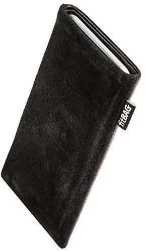 fitBAG Fusion Schwarz/Schwarz Handytasche für Nokia 5.4 Tasche aus Nappaleder/Wildleder mit Microfaserinnenfutter | Hülle mit Reinigungsfunktion | Made in Germany