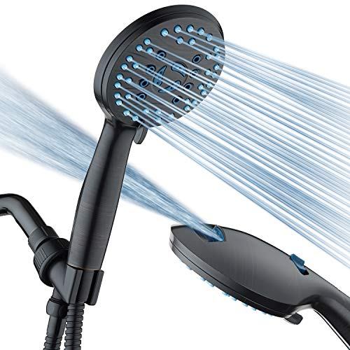 AquaCare High Pressure 8-Mode Handheld Shower Head - Anti-Clog Nozzles, Built-in Power Wash to Clean Tub, Tile & Pets, Extra Long 6 ft. Stainless Steel Hose, Wall & Overhead Brackets