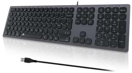 B.FRIENDIT Slim USB Wired Keyboard – UK Layout Soft Touch and Quiet Key, Compatible with Apple iMac, Macbook, Mac and PC, Computer Keyboard with Numeric Keypad – Space Gray