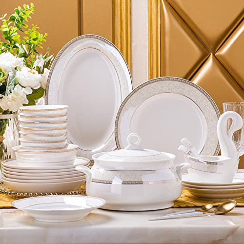 Separately Plate and Bowl jingdezhen Ceramics Chinese Dishes посуда Soup Bowl Salad Noodles Bowl Plate Dinnerware Sets Tableware-8 inch Plate B 4ps_China