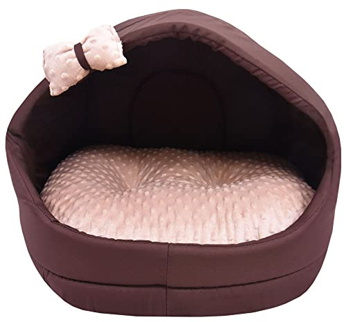 Z4L WauWau Katzen und Hundehöhle gemütlich Farbe beige Minky, braun Hundehütte Katzenhütte 50cm x 60cm Höhlenbett Kuschlig