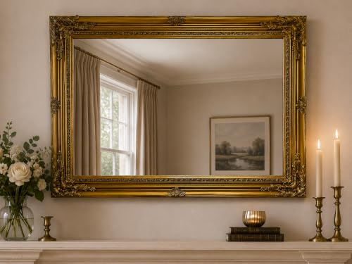 DOWNTON INTERIORS Large Antique Gold Wood Frame Wall Mirror - 26 inches x 36 inches (65cm x 90cm) | 26 inches x 36 inches, 65cm x 90cm