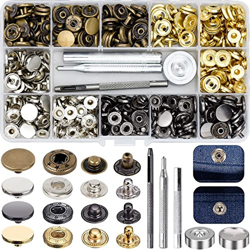 120 Sets Leder Druckknopf Kupfer Druckknöpfe Metall Bronze Kleidung Snaps Taste mit Fixierwerkzeug Kit für Kleidung Leder Handwerk Jacke Brieftasche Handtasche(12 mm)