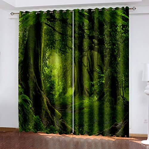 Kinder Gardinen Kinderzimmer Junge Mädchen Blickdicht Grüner Fantasy-Dschungel 264X214Cm 2Er Set Verdunkelungsvorhang Thermovorhang Hitzeschutz Vorhänge Wohnzimmer Schlafzimmer Vorhänge Mit Ösen
