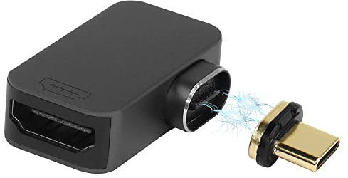 QIANRENON USB C a HDMI Magnético Adaptador Type C Macho a HDMI Hembra Convertidor de ángulo Recto de 90°,24 Pin Punta magnética 3D 4K a 60HZ, para Pantalla de proyección con Cable de Video