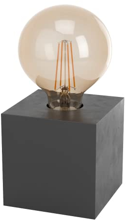 Eglo lampada da tavolo Prestwick 2, lampada da tavolo deco, cubo da comodino in legno nero opaco, FSC100HB, illuminazione da tavolo per soggiorno e camera da letto, E27