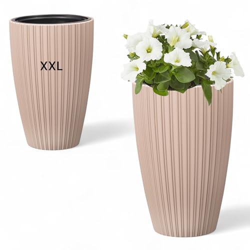 MELTOM Blumenkübel Blumentopf Pflanzkübel mit Herausnehmbaren Einsatz Rund 3D Effekt Dekorativ Größe XXL (Taupe)