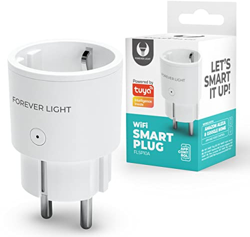 FOREVER Enchufe Inteligente Tuya Smart – Enchufe WiFi Smart Life 2,4GHz 10A – Compatible con Alexa y Google Home – Enchufe Temporizador Programable para Casa Inteligente – Control por Voz