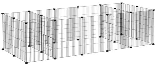 PawHut Jaula para cerdos de India, valla para animales pequeños, 18 unidades con puerta para exteriores e interiores, 175 x 70 x 45 cm, color negro