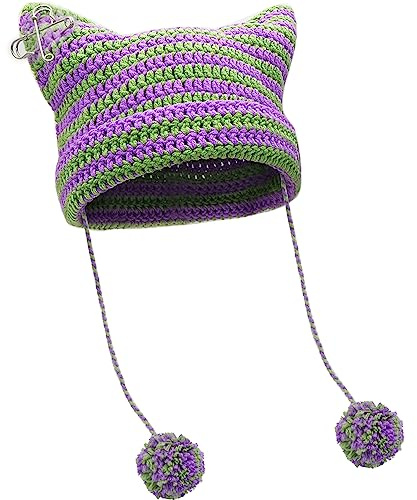 XYIYI Häkelmützen für Frauen Fuchs Strickmütze mit Pompons Grunge Goth Zubehör Slouchy Beanies für Damen Mädchen