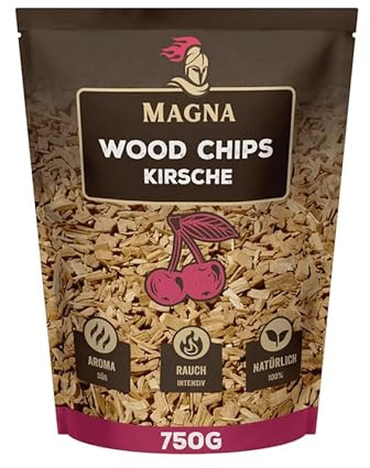 Magna Premium Wood Chips - 750 Gramm - Räucherchips, Smokerchips - 100% Natürlich - für Holzkohlegrill, Elektrogrill, Gasgrill in Räucherbox (Holz (Kirsche))
