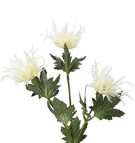 3pcs Branches de Fleurs de Chardon Artificielles, Bouquet de Fleurs de Faux Chardon Simulation Tige de Plante de Houx de Mer pour la Fête de Mariage Accessoires de Photographie de Bureau à(Blanc)