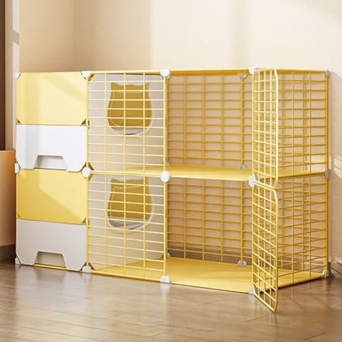 SIDID Groß Katzenkäfig XXL Indoor mit Katzenklo, 2/3 Stöckiger Katzengehege Abnehmbare, Zusammenklappbarer Haustierkäfig für Katzen, Ideal für 1-2 Katzen(Yellow,105x45x70cm)