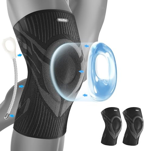 Welnove Knee Brace Sleeves for Pain Relief - Compression Knee Support with Side Stabilizers & Patella Gel Pad for Women, Men - Ideal for Workout, Joint Pain, Runner, Climbing - (2 Pack Blak)
