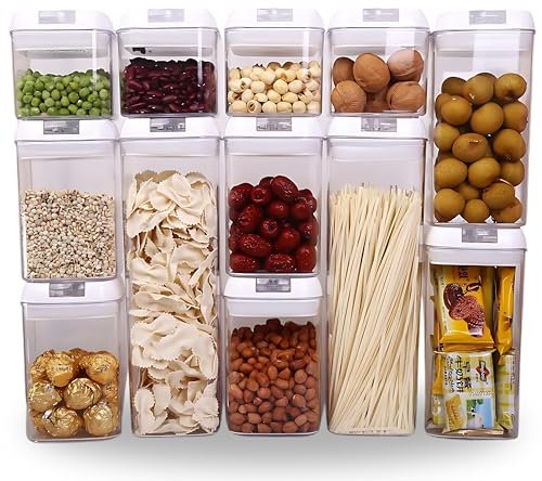 GRANZ Airtight Food Storage Containers Pack of 12 | Kitchen Organization Set for Cereal & Dry Foods | BPA Free Cereal Food Containers for Sugar, Flour, etc.