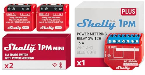 Shelly 1PM Mini Gen3 | WLAN- und Bluetooth-Smart-Switch-Relais & Plus 1PM | WLAN & Bluetooth Relais Schalter mit Strommessung